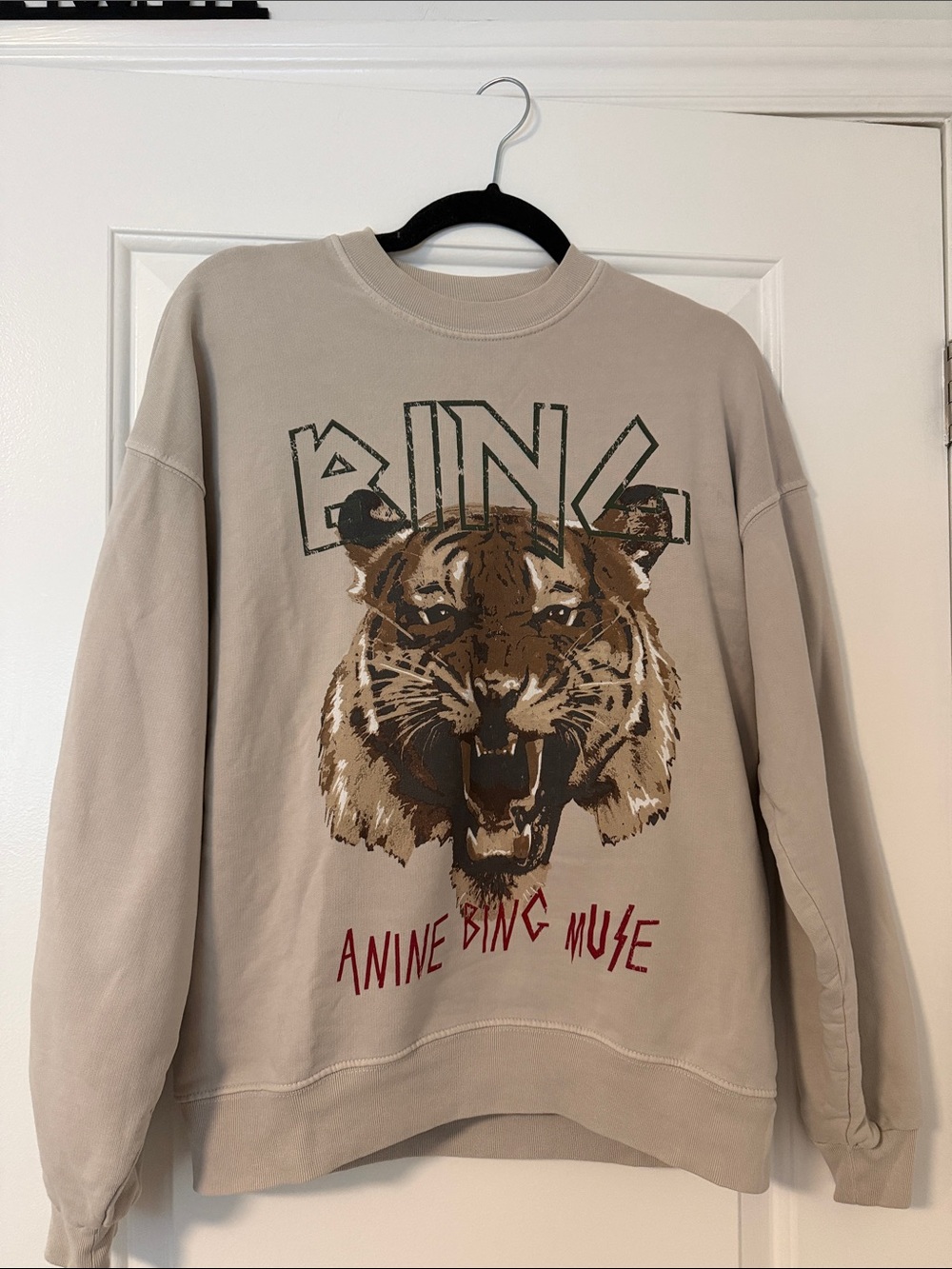 Anine Bing Women’s Beige Graphic Tiger Sweatshirt